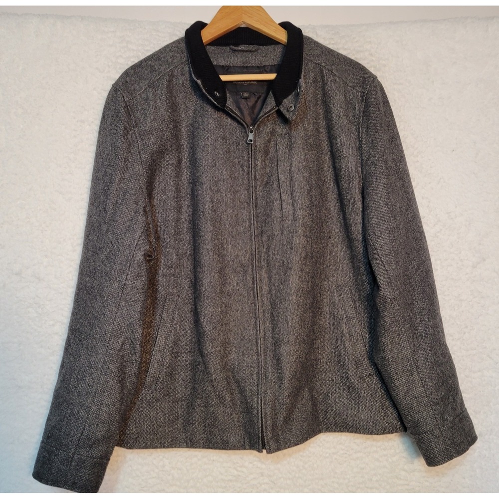 Banana Republic Wool Blend Coat Black Gray Size Large Zip Womens Lined 1352